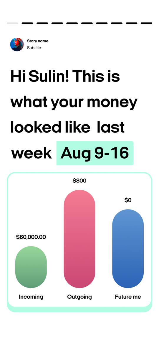 Money Stories — personalized financial story screen at Afterpay